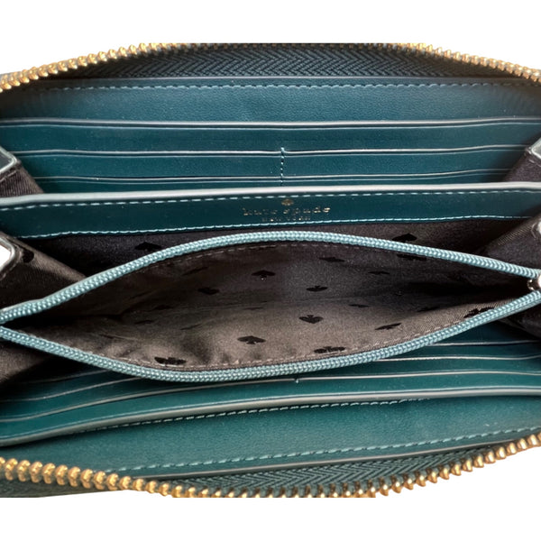 Kate Spade Women’s Blue & Green Leaf Print Zip Around Wallet Size S