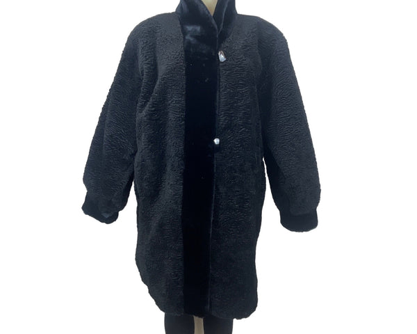 Gallery Women's Reversible Quilted & Faux Fur Black/Gray Winter Coat Sz 4