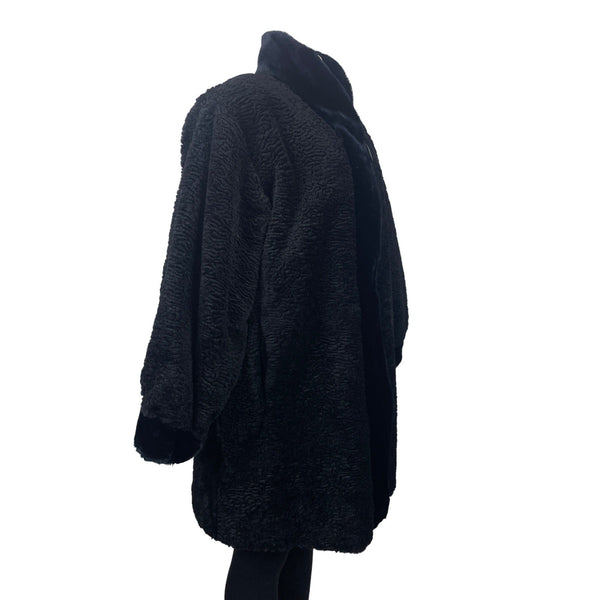 Gallery Women's Reversible Quilted & Faux Fur Black/Gray Winter Coat Sz 4