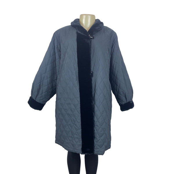 Gallery Women's Reversible Quilted & Faux Fur Black/Gray Winter Coat Sz 4