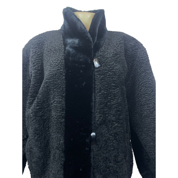Gallery Women's Reversible Quilted & Faux Fur Black/Gray Winter Coat Sz 4