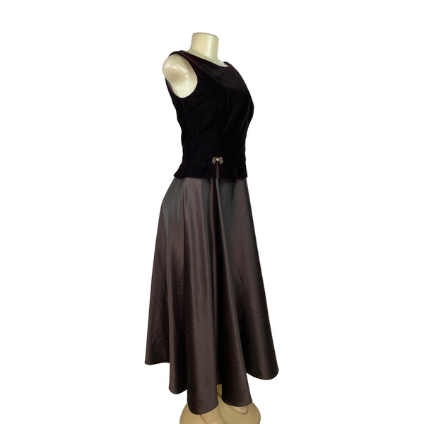 Scott McClintook Black Sleeveless Top & Satin Midi Skirt Formal Dress Women Sz 8