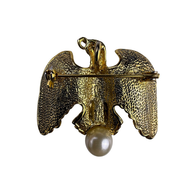 Gold & Silver Tone Crystal Bird Brooch Pin With Faux Pearl Accent Vintage