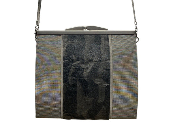 BoSart Opera Collection Silver & Black Crossbody Bag With Structured Frame Sz S