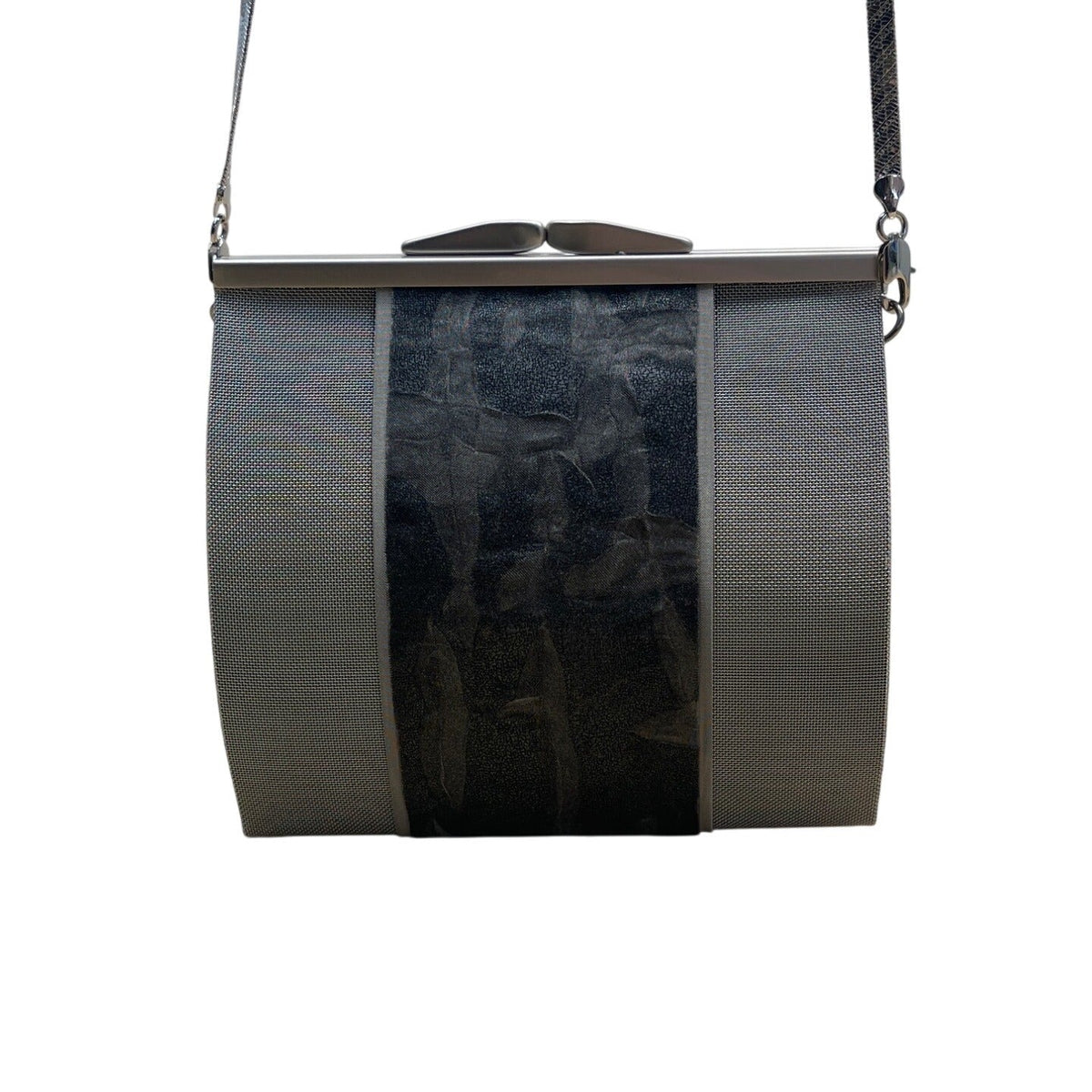 BoSart Opera Collection Silver & Black Crossbody Bag With Structured Frame Sz S