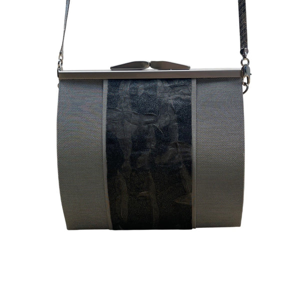 BoSart Opera Collection Silver & Black Crossbody Bag With Structured Frame Sz S
