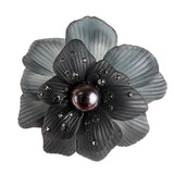 Monet Womens Black Metal Floral Brooch With Pearl Center Pin Elegant Gift