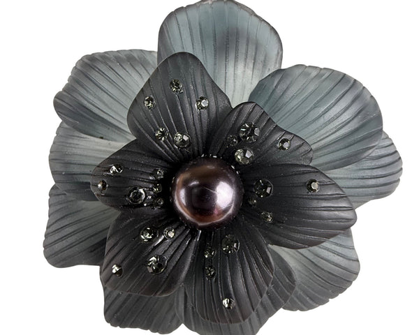 Monet Womens Black Metal Floral Brooch With Pearl Center Pin Elegant Gift