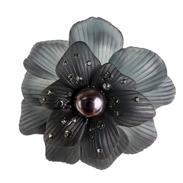 Monet Womens Black Metal Floral Brooch With Pearl Center Pin Elegant Gift
