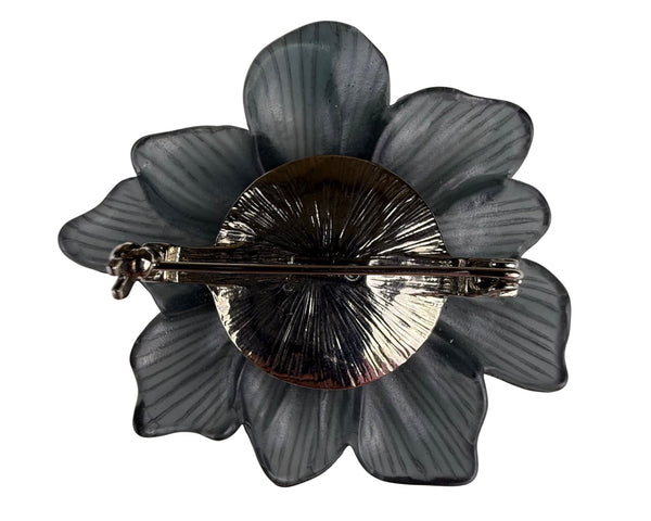 Monet Womens Black Metal Floral Brooch With Pearl Center Pin Elegant Gift