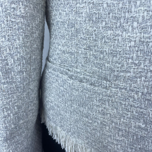 MM.Lafleur Womens Light Gray Tweed Fringe Jacket Open Front Long Sleeve Sz 10