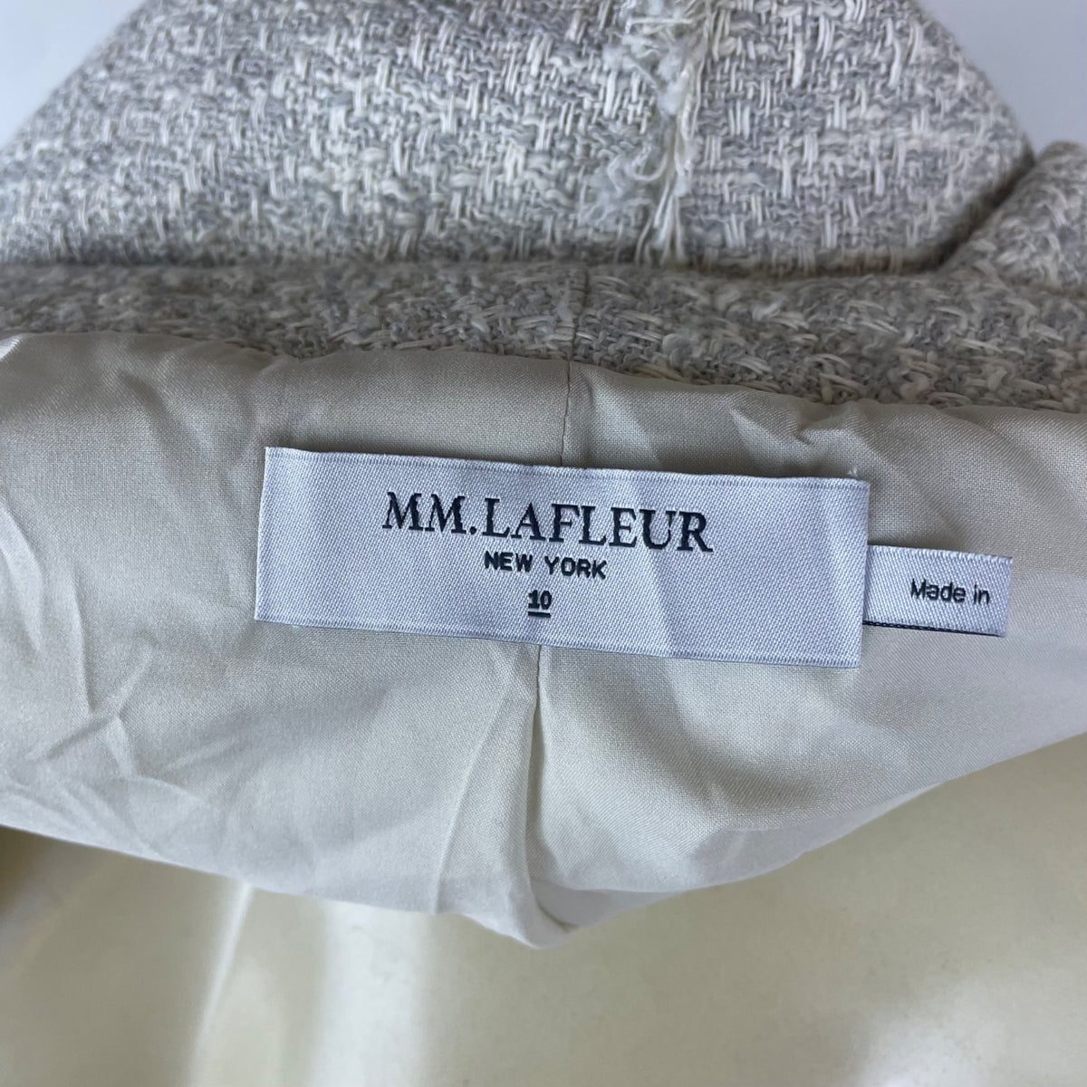 MM.Lafleur Womens Light Gray Tweed Fringe Jacket Open Front Long Sleeve Sz 10