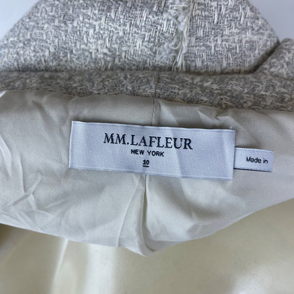 MM.Lafleur Womens Light Gray Tweed Fringe Jacket Open Front Long Sleeve Sz 10