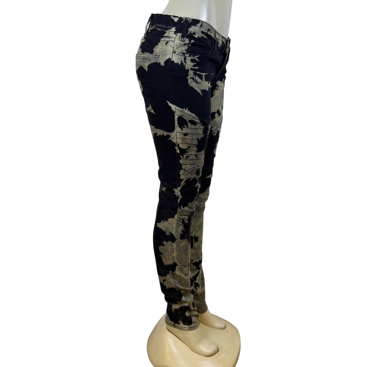 Current/Elliott Womens Black/Brown Cotton Elastane Tie-Dye Skinny Jeans Size 28