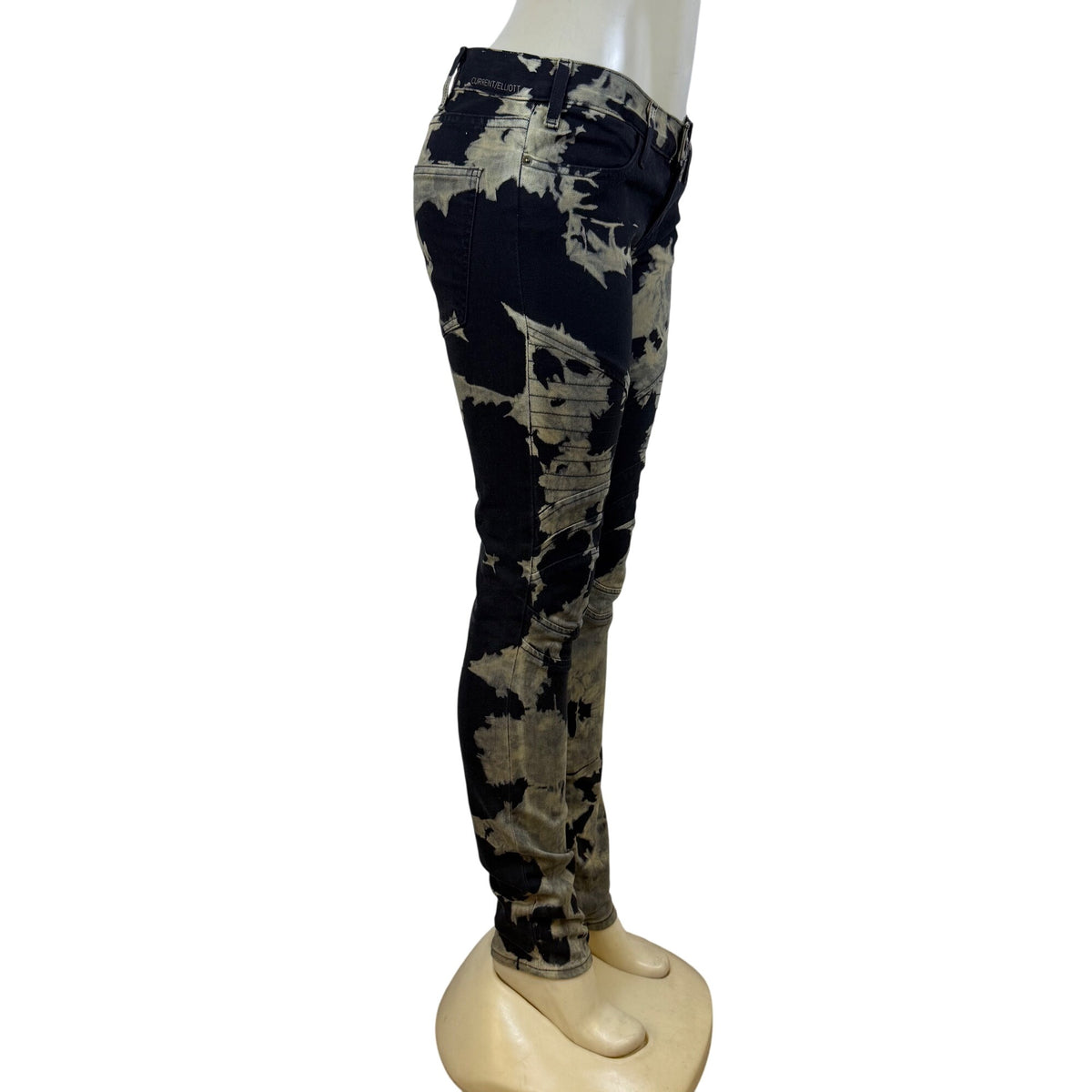 Current/Elliott Womens Black/Brown Cotton Elastane Tie-Dye Skinny Jeans Size 28