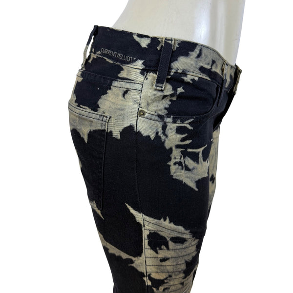 Current/Elliott Womens Black/Brown Cotton Elastane Tie-Dye Skinny Jeans Size 28