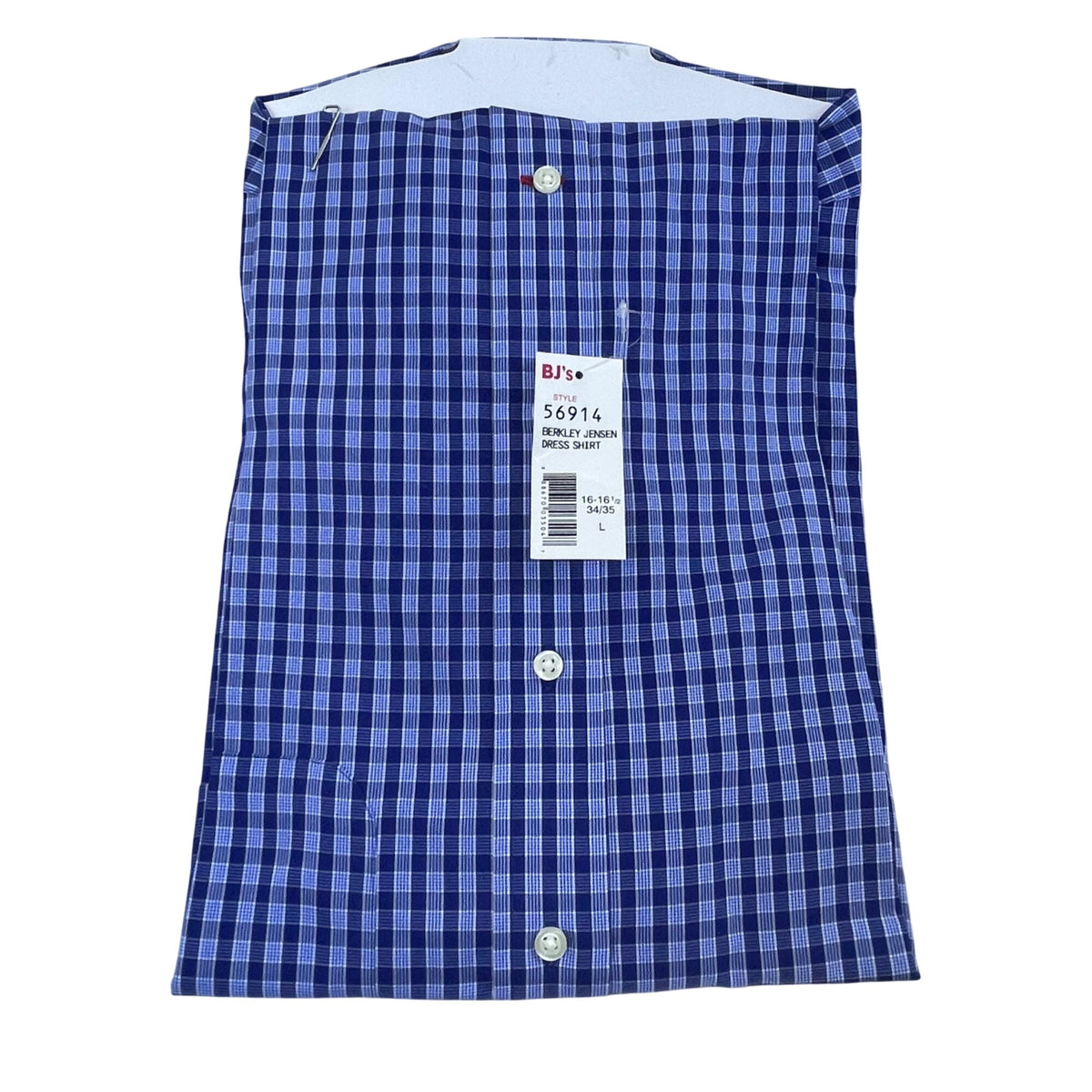 Berkley Jensen Mens Blue Dress Shirt L Wrinkle-Free Long Sleeve Button-Up - New