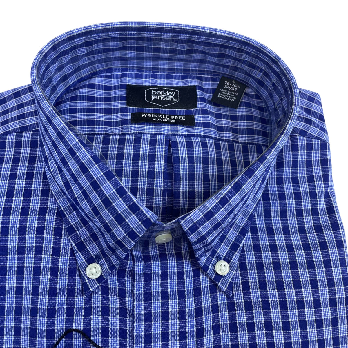 Berkley Jensen Mens Blue Dress Shirt L Wrinkle-Free Long Sleeve Button-Up - New