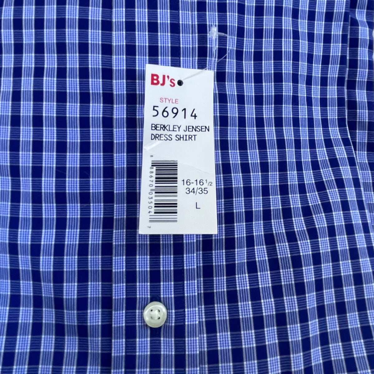 Berkley Jensen Mens Blue Dress Shirt L Wrinkle-Free Long Sleeve Button-Up - New