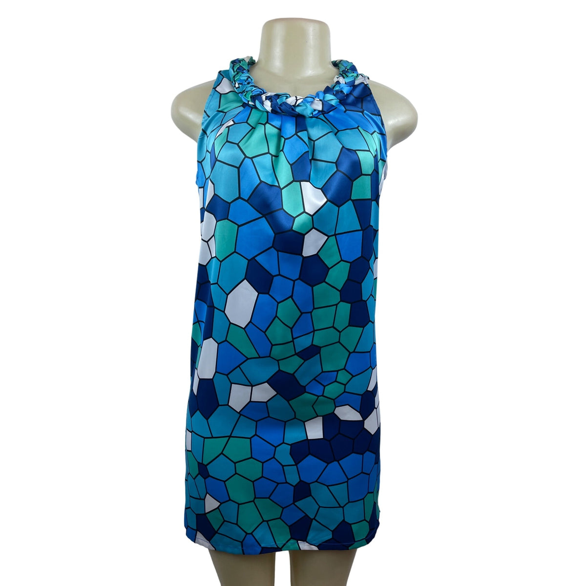 Tracy Negoshian Blue Shattered Glass Braided Neck Sleeveless Dress Sz XS - New