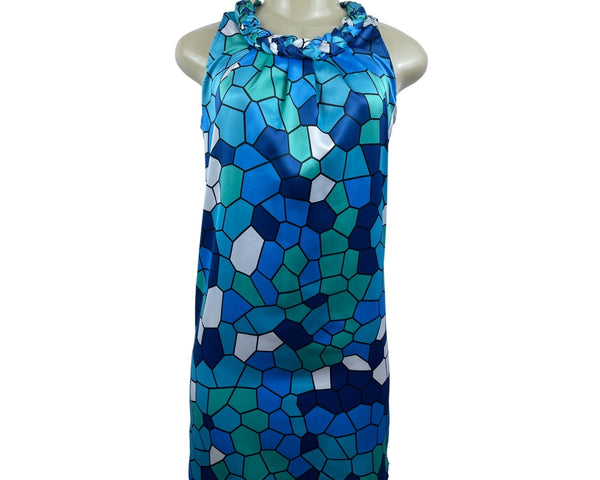Tracy Negoshian Blue Shattered Glass Braided Neck Sleeveless Dress Sz XS - New