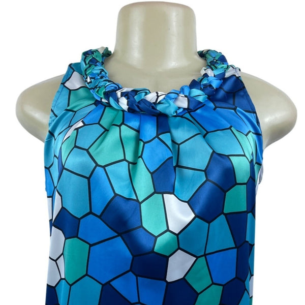 Tracy Negoshian Blue Shattered Glass Braided Neck Sleeveless Dress Sz XS - New