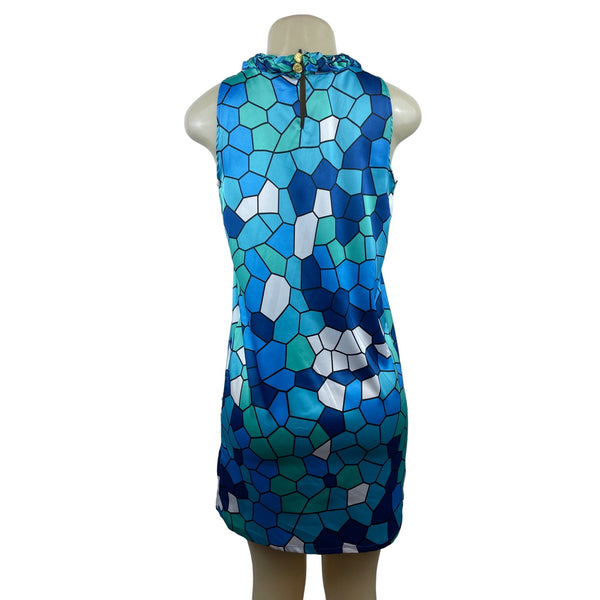 Tracy Negoshian Blue Shattered Glass Braided Neck Sleeveless Dress Sz XS - New