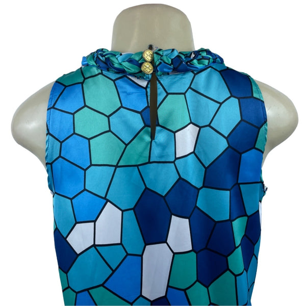 Tracy Negoshian Blue Shattered Glass Braided Neck Sleeveless Dress Sz XS - New