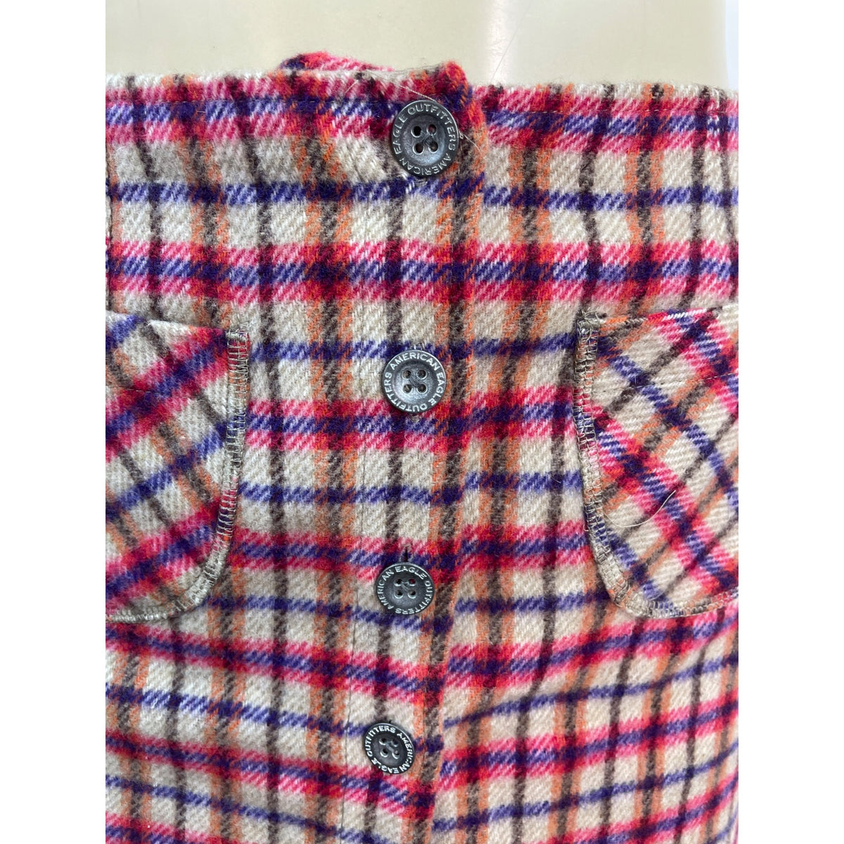 American Eagle Women Plaid Mini Skirt Red Button-Front Pockets Size 4 - New