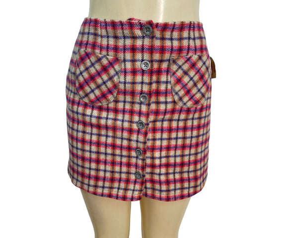 American Eagle Women Plaid Mini Skirt Red Button-Front Pockets Size 4 - New