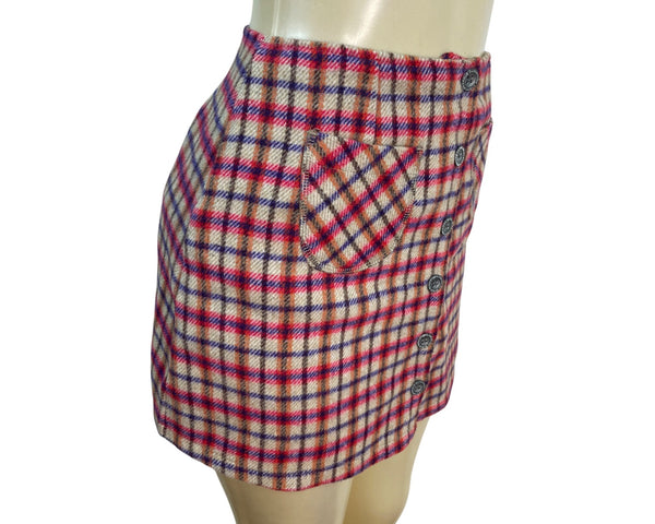American Eagle Women Plaid Mini Skirt Red Button-Front Pockets Size 4 - New