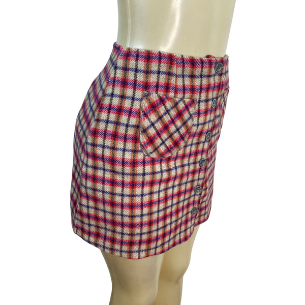 American Eagle Women Plaid Mini Skirt Red Button-Front Pockets Size 4 - New