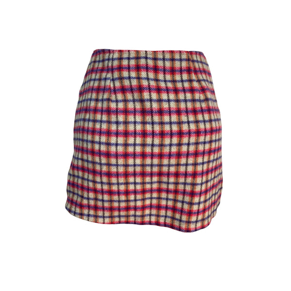 American Eagle Women Plaid Mini Skirt Red Button-Front Pockets Size 4 - New
