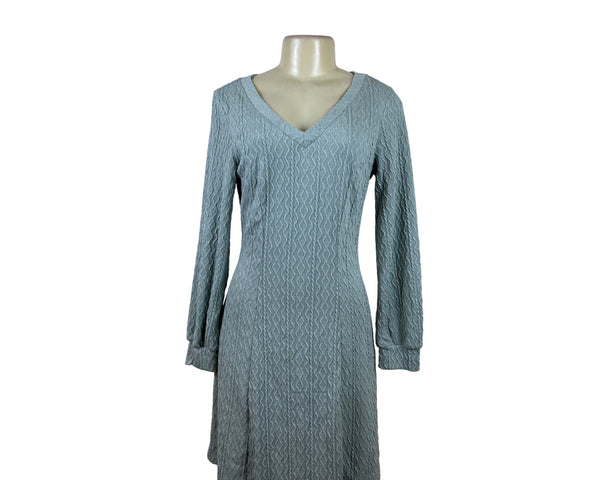 Dokotoo Womens Light Blue Knit Textured Long Sleeve V-Neck Mini Dress Sz M - New