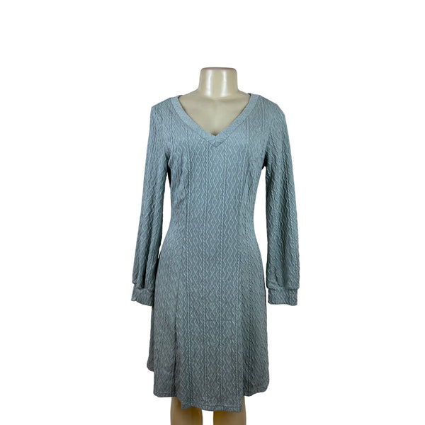 Dokotoo Womens Light Blue Knit Textured Long Sleeve V-Neck Mini Dress Sz M - New