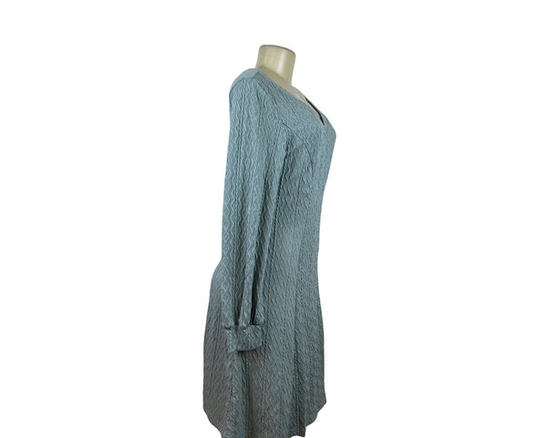 Dokotoo Womens Light Blue Knit Textured Long Sleeve V-Neck Mini Dress Sz M - New