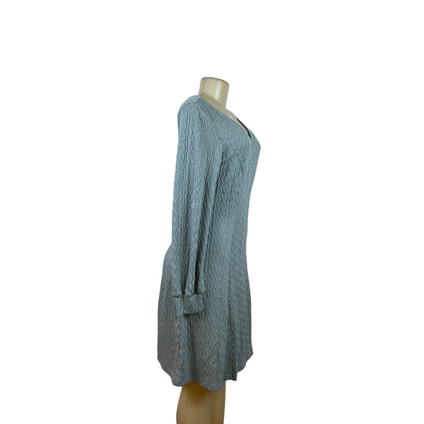 Dokotoo Womens Light Blue Knit Textured Long Sleeve V-Neck Mini Dress Sz M - New