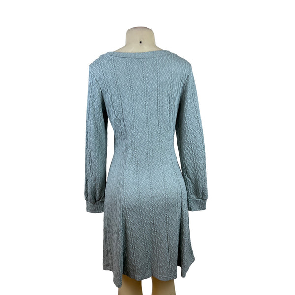 Dokotoo Womens Light Blue Knit Textured Long Sleeve V-Neck Mini Dress Sz M - New