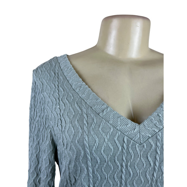 Dokotoo Womens Light Blue Knit Textured Long Sleeve V-Neck Mini Dress Sz M - New