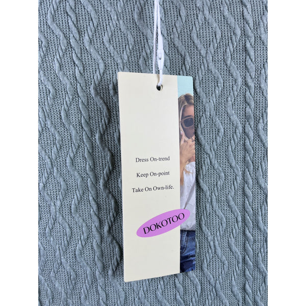 Dokotoo Womens Light Blue Knit Textured Long Sleeve V-Neck Mini Dress Sz M - New