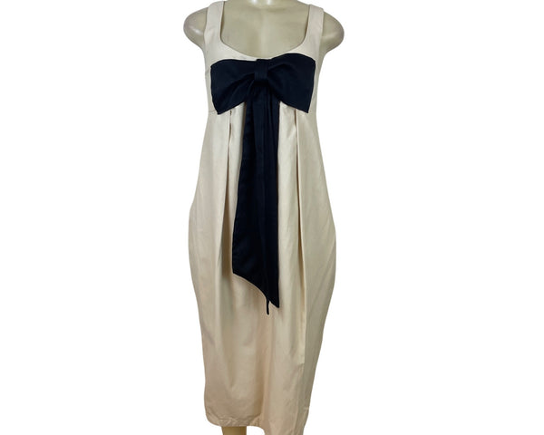 Maeve Womens Cream & Navy Midi Dress With Bow Detail Size S - New