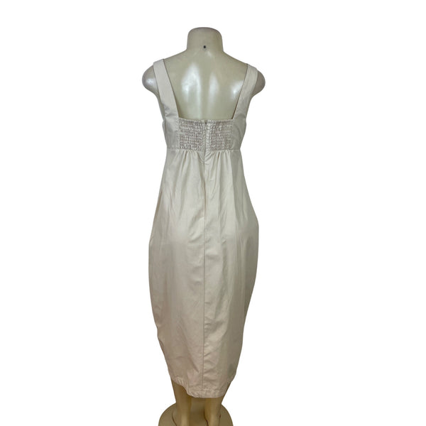 Maeve Womens Cream & Navy Midi Dress With Bow Detail Size S - New