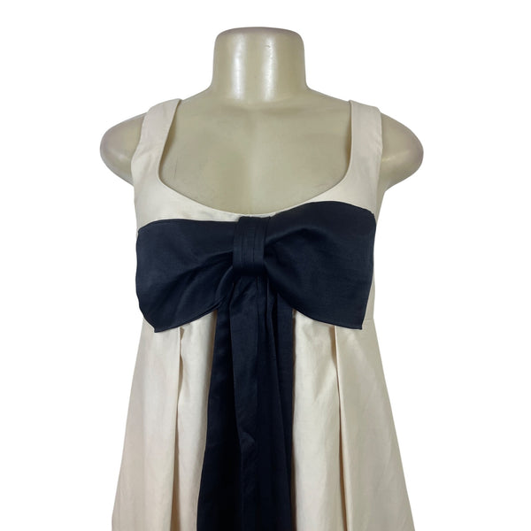 Maeve Womens Cream & Navy Midi Dress With Bow Detail Size S - New