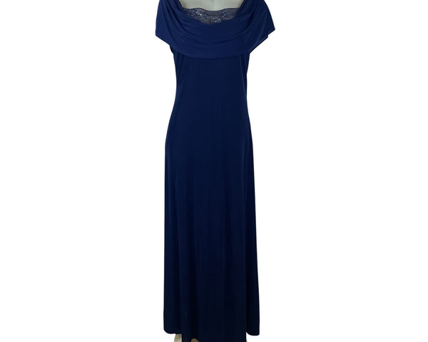 Patra Womens Navy Polyester/Spandex Gown Beaded Lace Back Detail Size 16