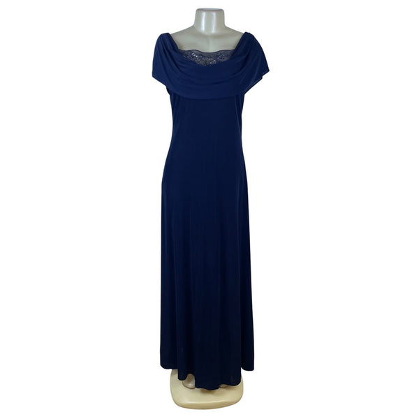 Patra Womens Navy Polyester/Spandex Gown Beaded Lace Back Detail Size 16