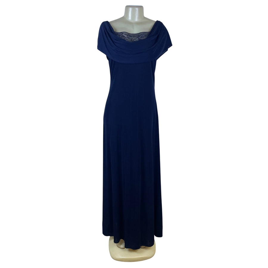 Patra Womens Navy Polyester/Spandex Gown Beaded Lace Back Detail Size 16