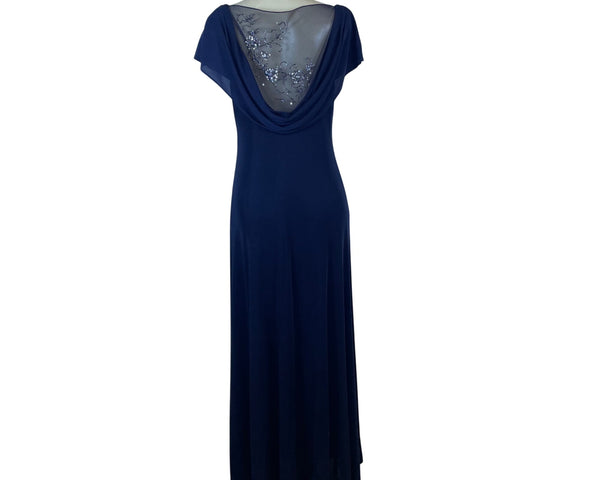 Patra Womens Navy Polyester/Spandex Gown Beaded Lace Back Detail Size 16