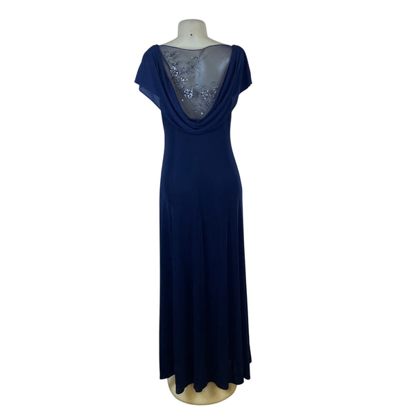 Patra Womens Navy Polyester/Spandex Gown Beaded Lace Back Detail Size 16