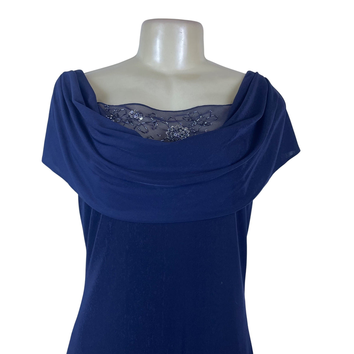 Patra Womens Navy Polyester/Spandex Gown Beaded Lace Back Detail Size 16