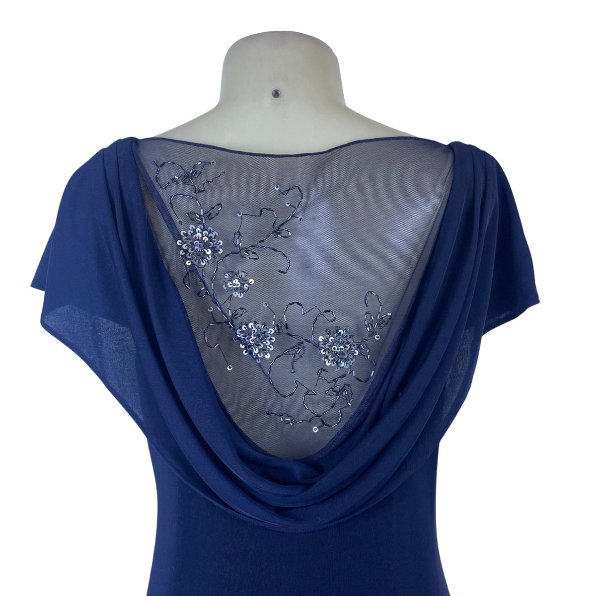 Patra Womens Navy Polyester/Spandex Gown Beaded Lace Back Detail Size 16